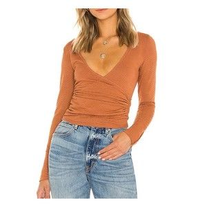 Free People Penny Top Fitted V Neck Long Sleeve Womens Size S Faux Wrap Casual